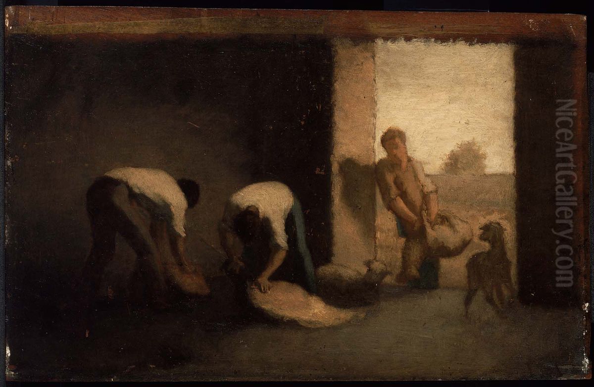 Sheep Shearing at Barbizon Oil Painting by William Morris Hunt
