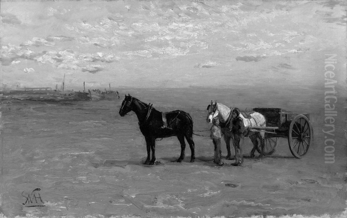 Beach Scene with Horses Oil Painting by William Morris Hunt