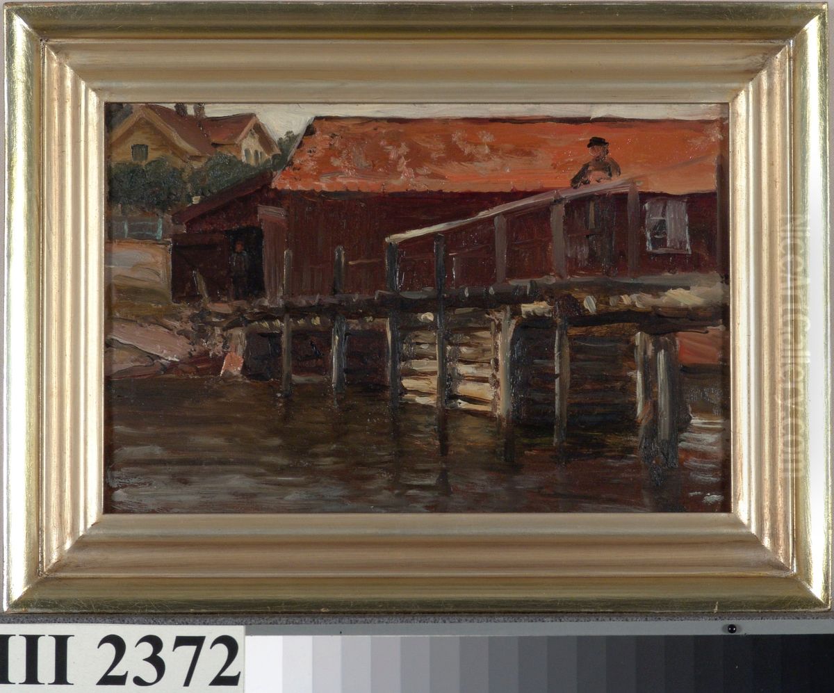 Bohuslaanilaisesta kalastajakylasta, luonnos Oil Painting by Berndt Lindholm