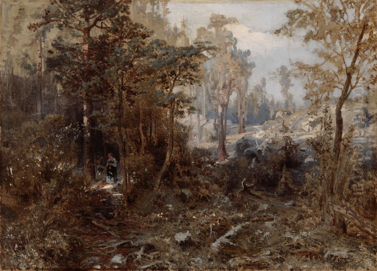 Forest Landscape near Nasijarvi ; Unfinished Oil Painting by Werner Holmberg