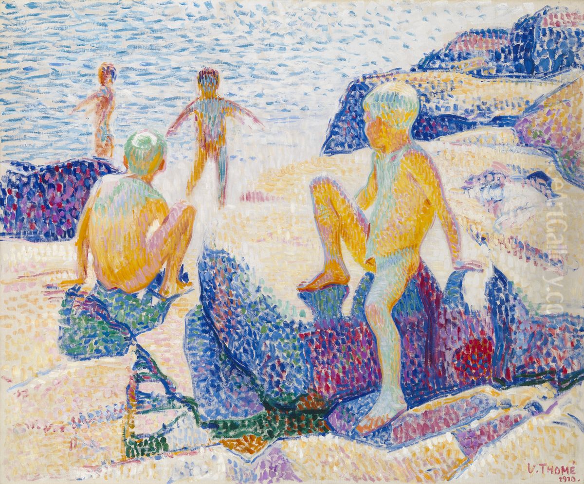 Badande gossar Oil Painting by Verner Thome