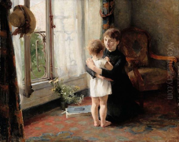 Mother and Child Oil Painting by Helene Schjerfbeck