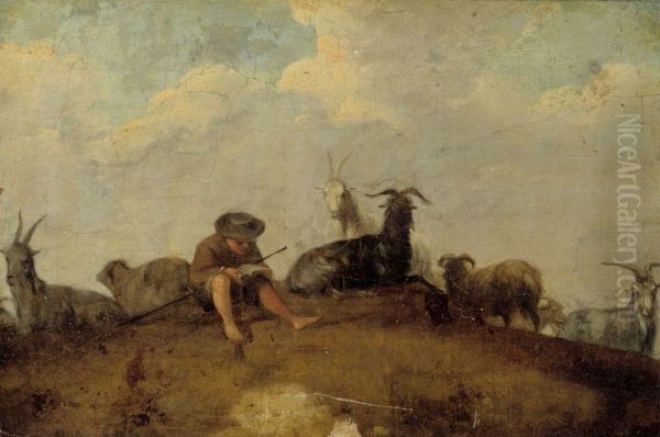 A shepherd reading Oil Painting by Johann Heinrich Roos