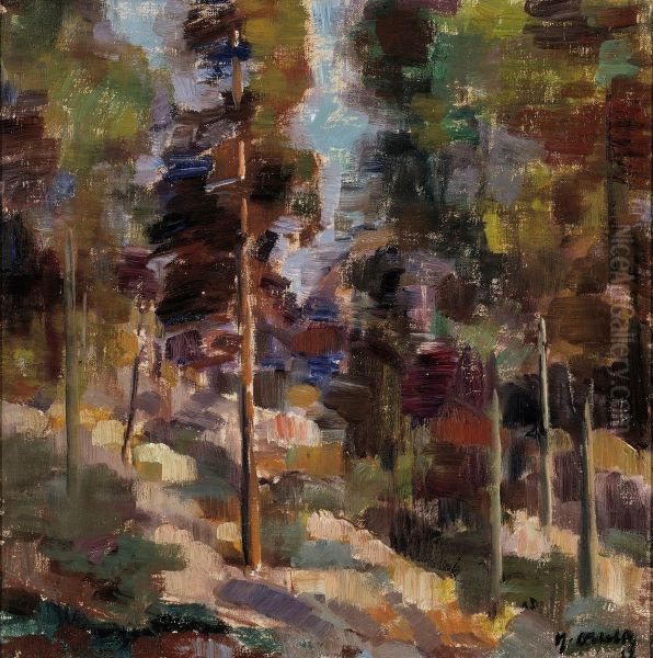 Forest Landscape Oil Painting by Yrjo Ollila