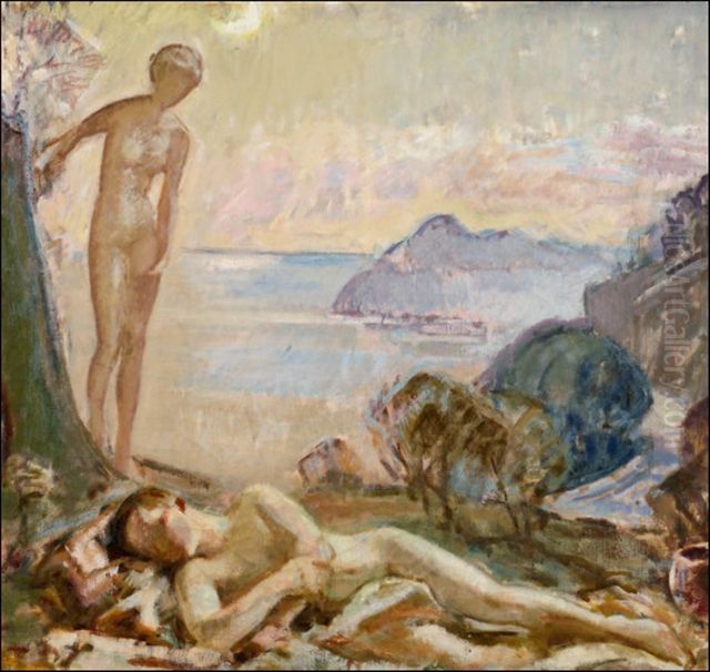 Diana and Endymion I Oil Painting by Magnus Enckell