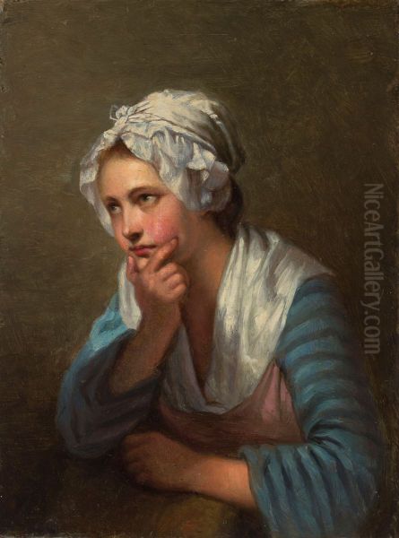 Girl Leaning on Her Hand, copy of detail in Jean-Baptiste Greuze's painting 