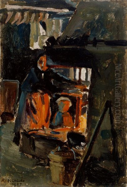 Vid spisen Oil Painting by Akseli Valdemar Gallen-Kallela