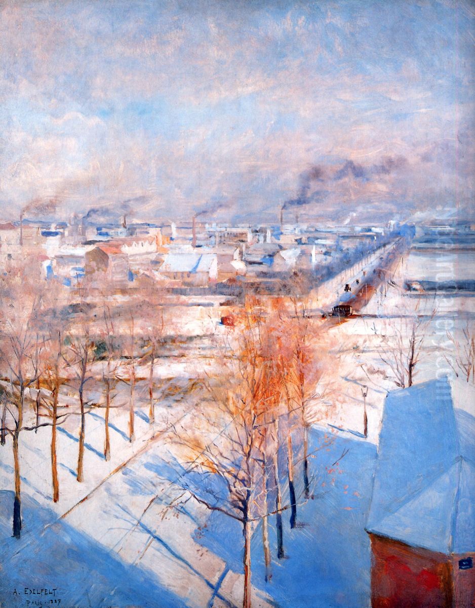 Paris i sne Oil Painting by Albert Edelfelt