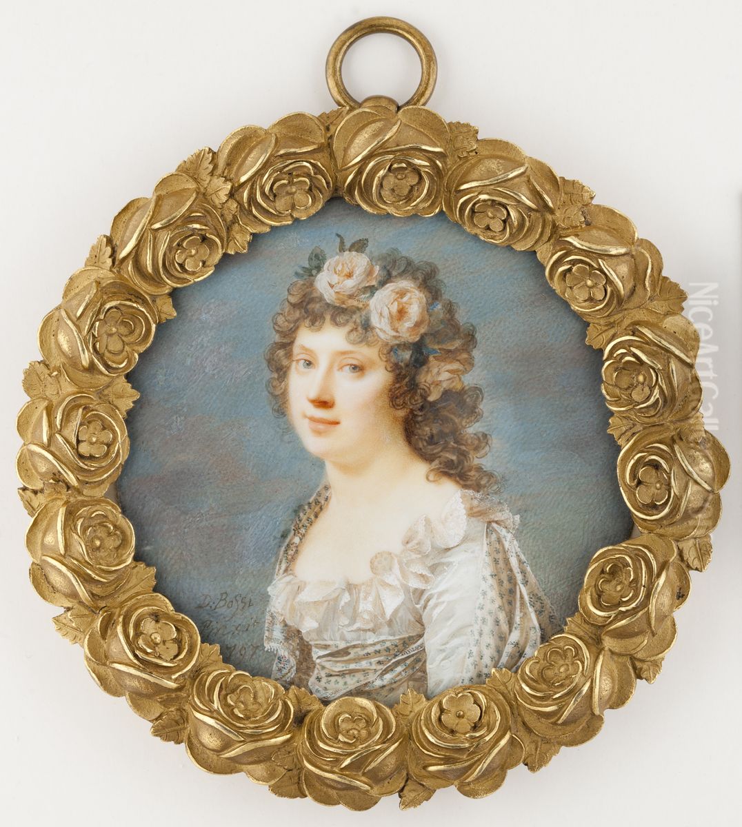 Ung kvinna med blomsterkrans Oil Painting by Johann Dominik Bossi