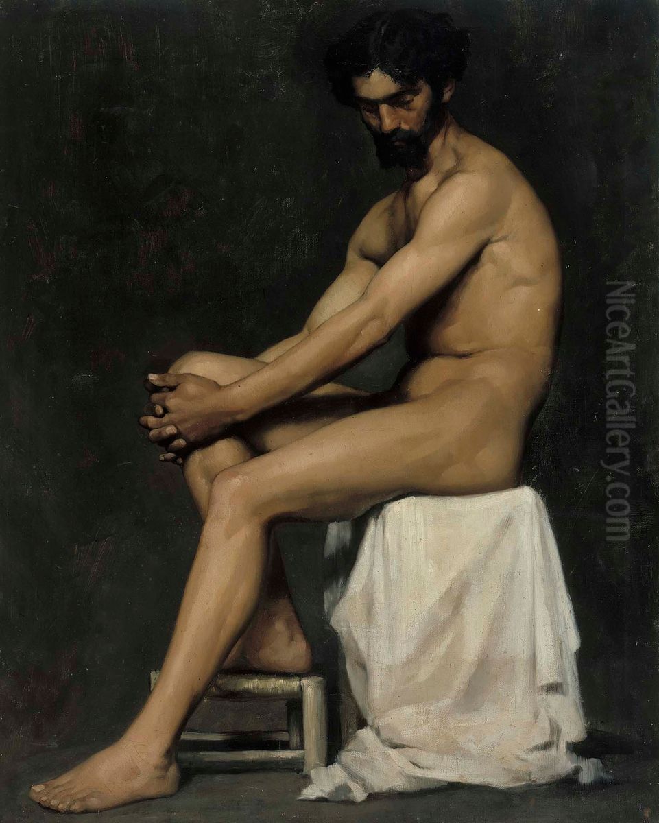 Istuva mies, akatemiaharjoitelma Oil Painting by Albert Edelfelt