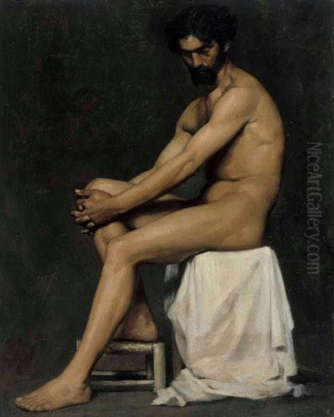 Istuva mies, akatemiaharjoitelma Oil Painting by Albert Edelfelt