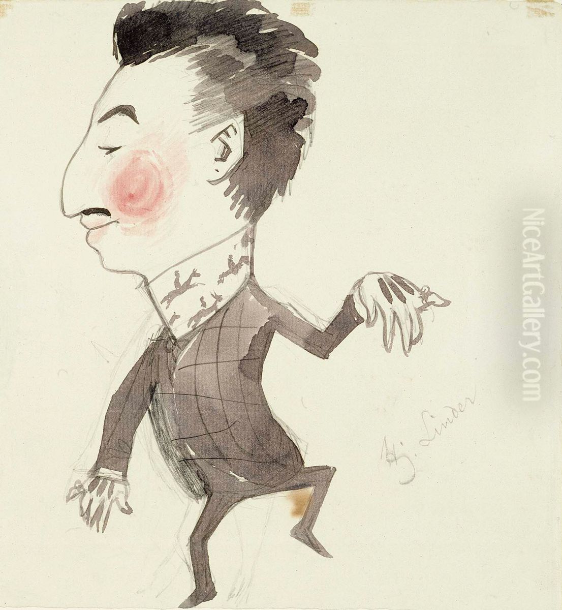 Karikatyyri Hj. Linderista Oil Painting by Albert Edelfelt
