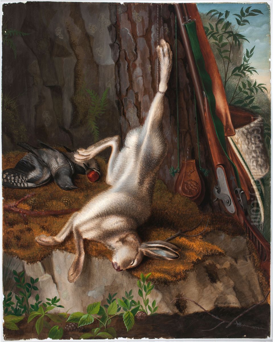 Ammuttu janis ja metsastysvalineita Oil Painting by Wilhelm Von Wright