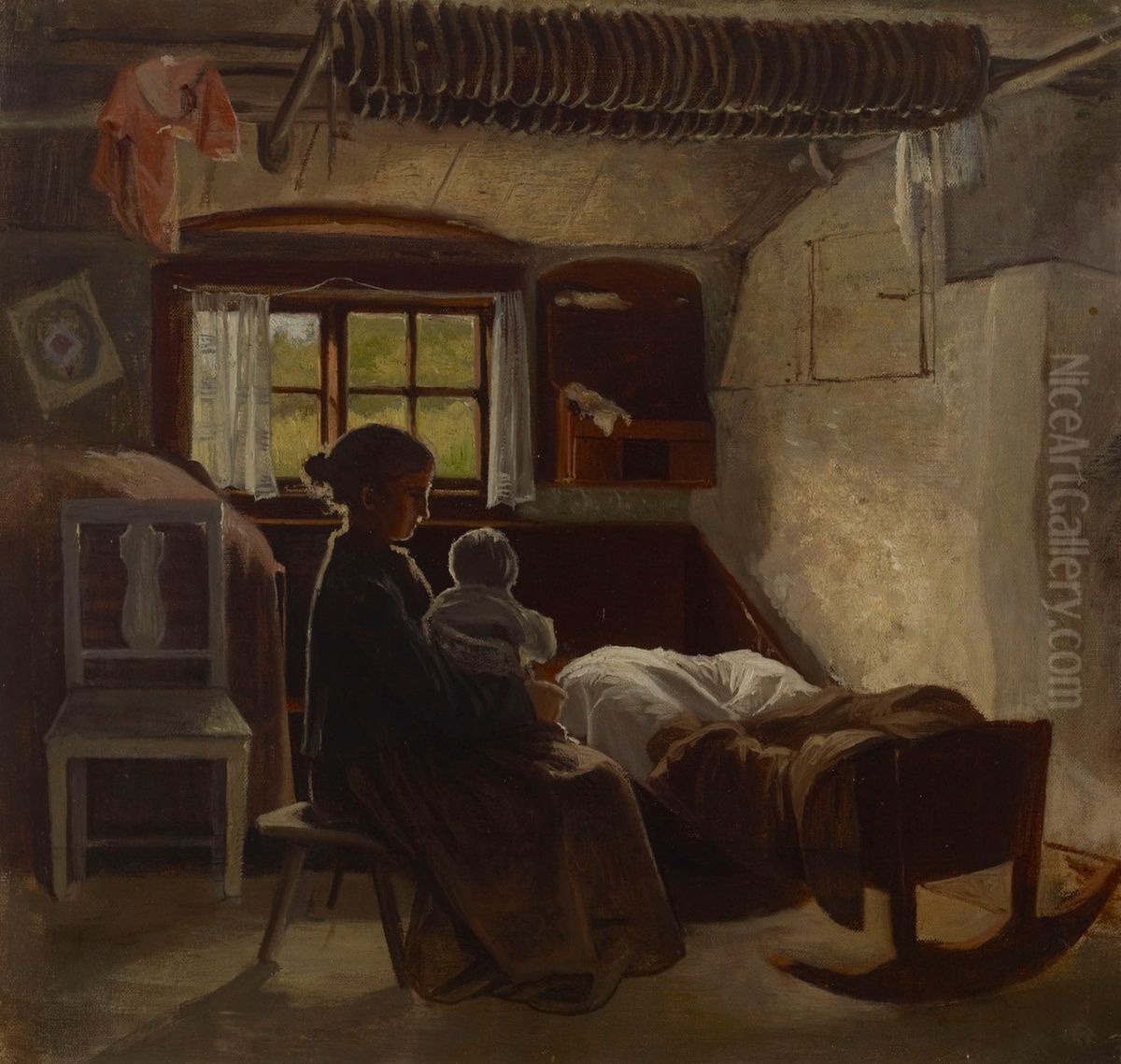Sisakuva uusmaalaisesta tuvasta Oil Painting by Albert Edelfelt
