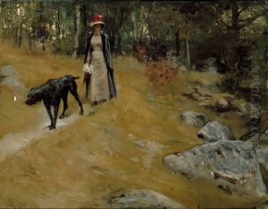 On the Shore Bank (Annie Edelfelt with a Dog)