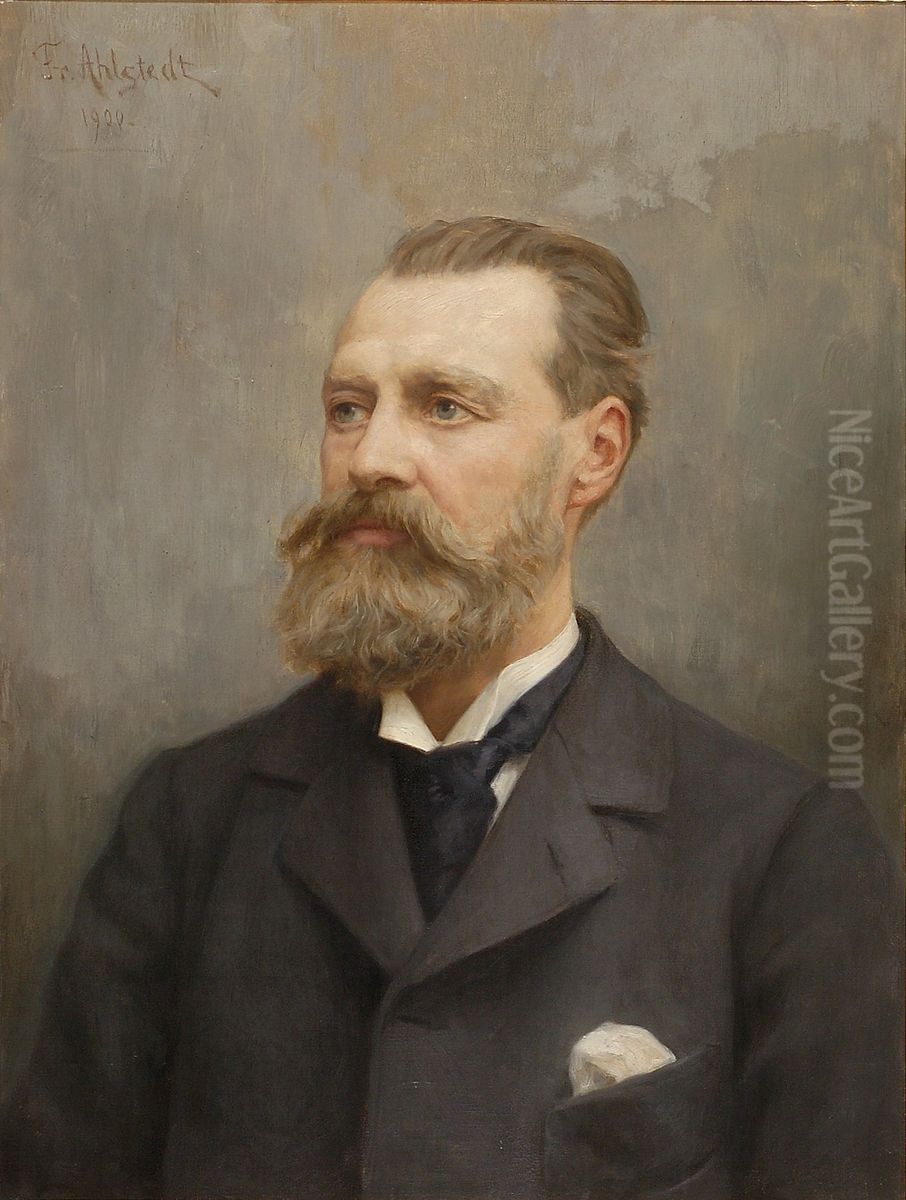 Portratt av arkitekt Theodor Decker Oil Painting by Fredrik Ahlstedt