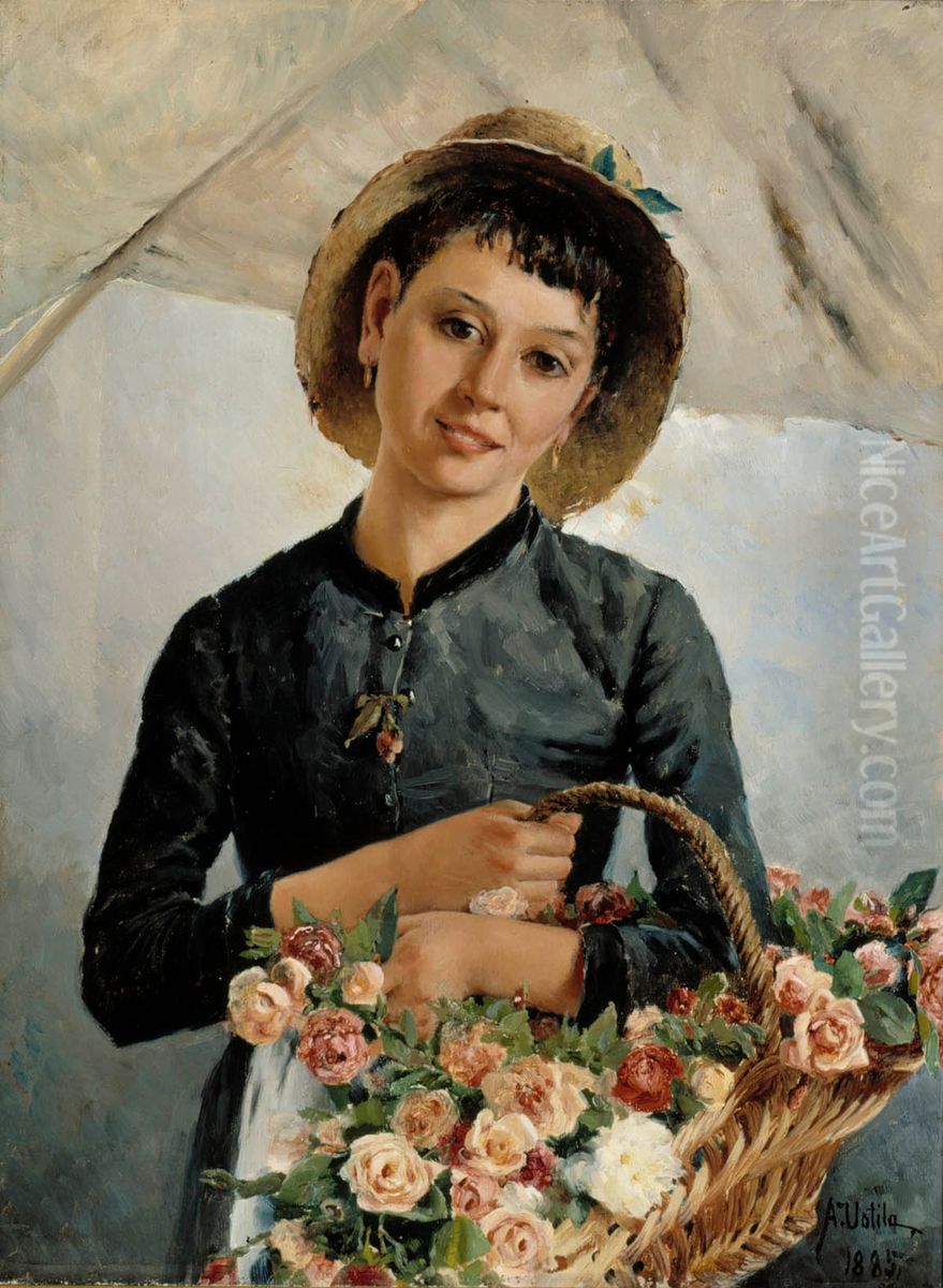 Flower Girl Oil Painting by Aukusti Uotila