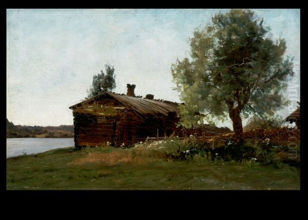 Ukon tupa, aihe Tuuloksesta Oil Painting by Hjalmar Munsterhjelm