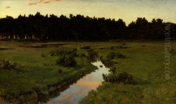 Afton pa en myr Oil Painting by Gottfrid Kallstenius