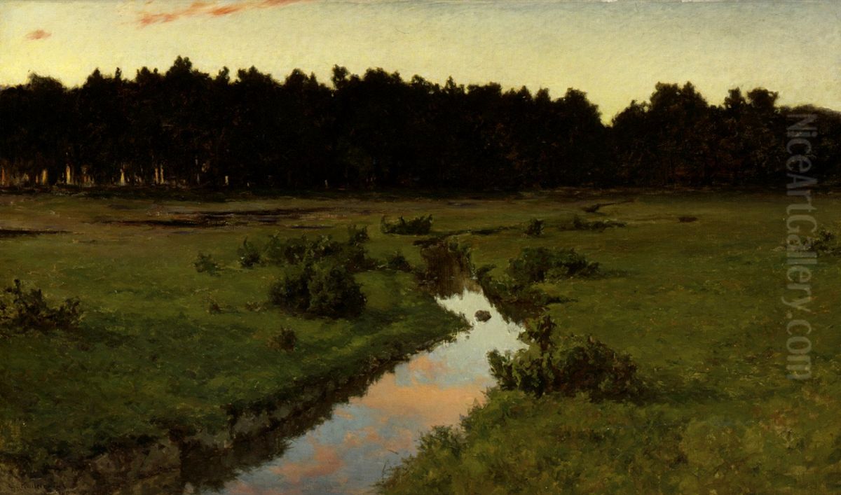 Evening over Marshland Oil Painting by Gottfrid Kallstenius