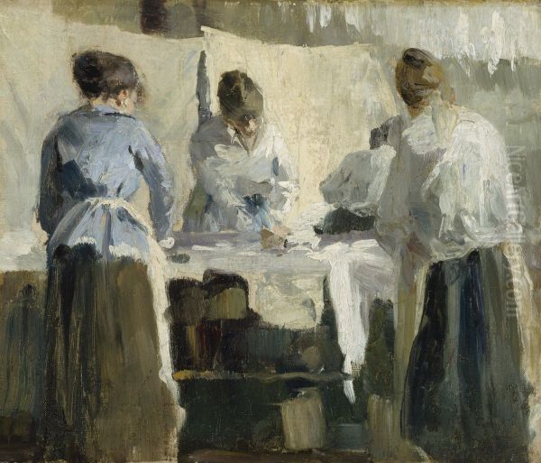 French Women Ironing Oil Painting by Torsten Wasastjerna