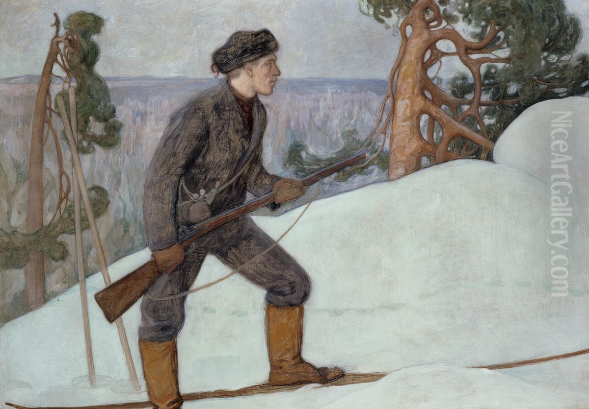 Lynx Hunter Oil Painting by Pekka Halonen
