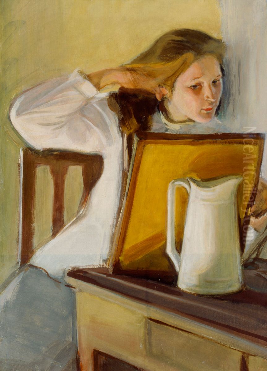 Girl Straightening Her Hair Oil Painting by Magnus Enckell