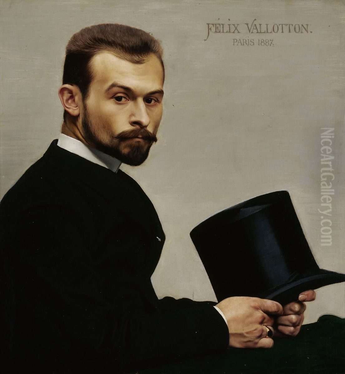 Portrait of Janiski holding his hat Oil Painting by Felix Vallotton
