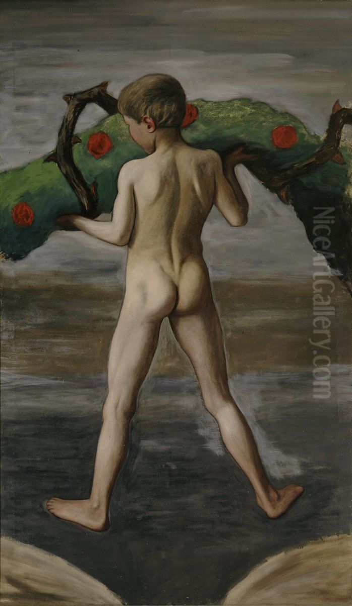 Kartong till en af gossarna fran kyrkomalningarna i Tammerfors Oil Painting by Hugo Simberg