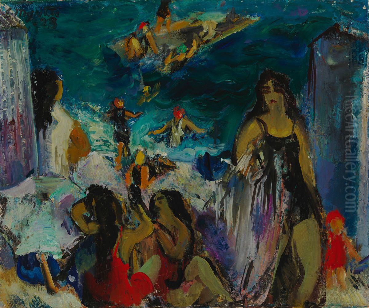 On the Beach Oil Painting by Eemu Myntti