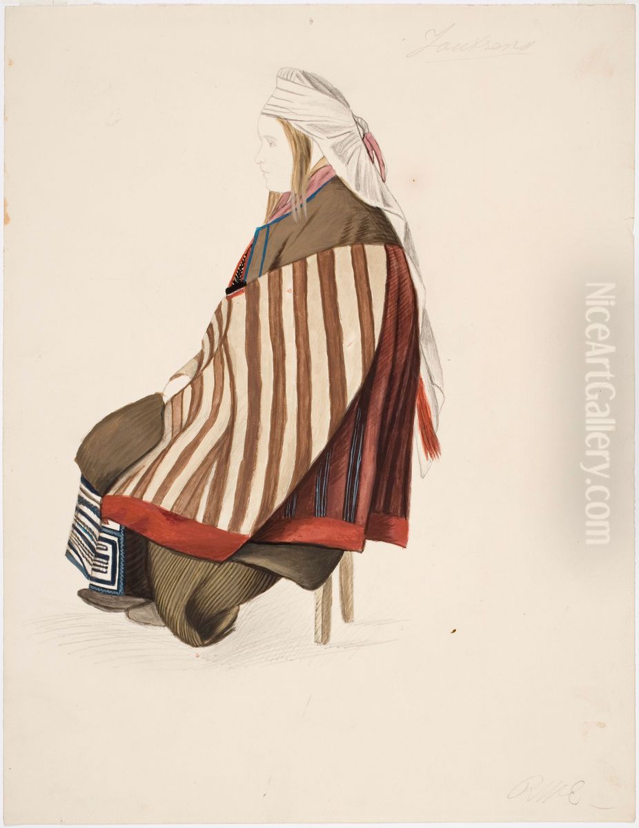 Istuva talonpoikaisnainen Joutsenosta Oil Painting by Robert Wilhelm Ekman