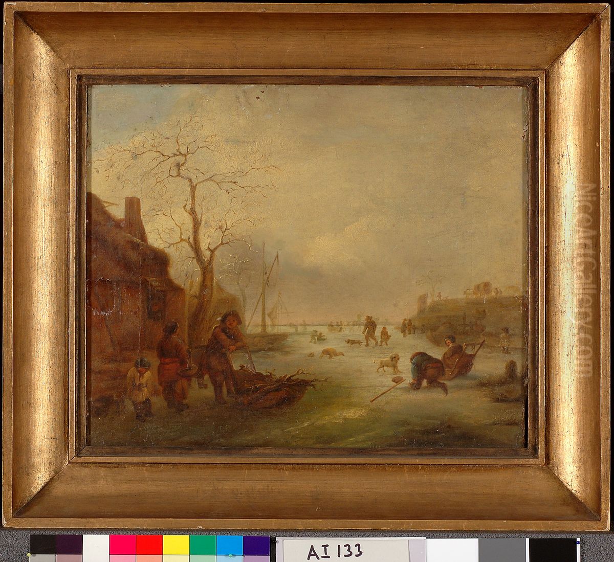 Luistelijoita Hollannissa, kopio Isaac van Ostaden mukaan Oil Painting by Ida Silfverberg