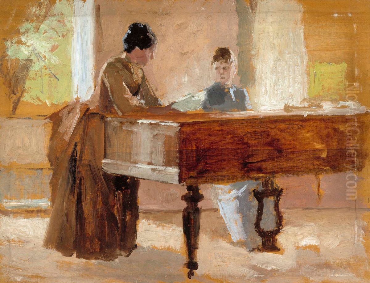 In the Drawing Room at Haikko, study for An Old Tune Oil Painting by Albert Edelfelt