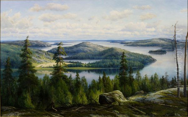 A Summer's Day on Lake Paijanne Oil Painting by Thorsten Waenerberg