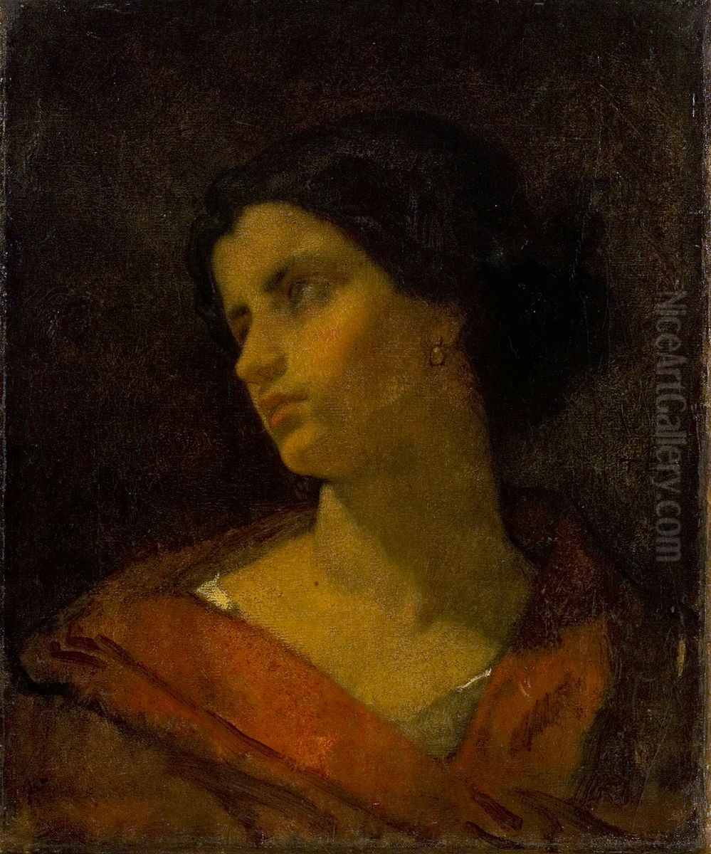 Head of a Woman, Study Oil Painting by Thomas Couture