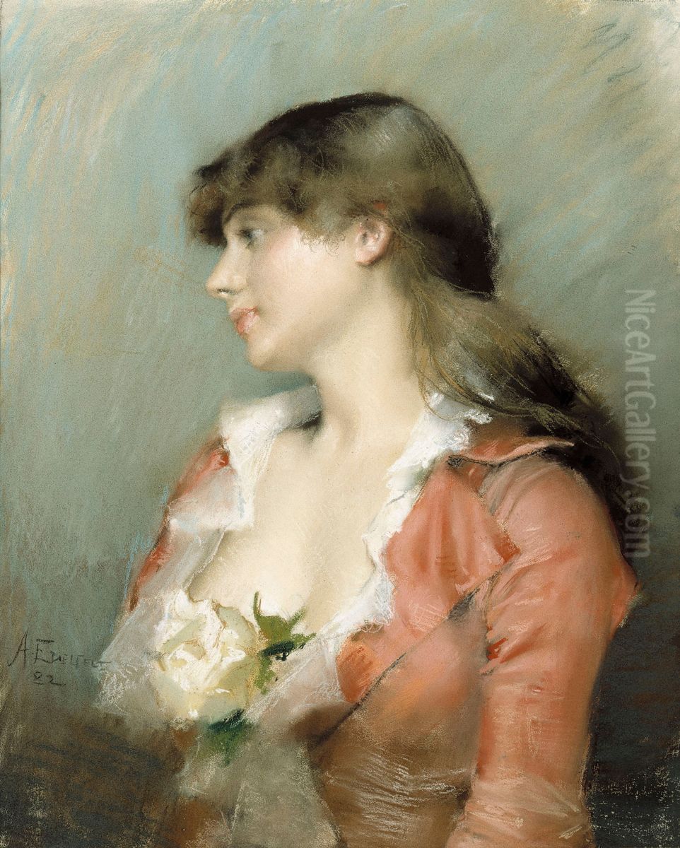 Profile of a Young Woman Oil Painting by Albert Edelfelt