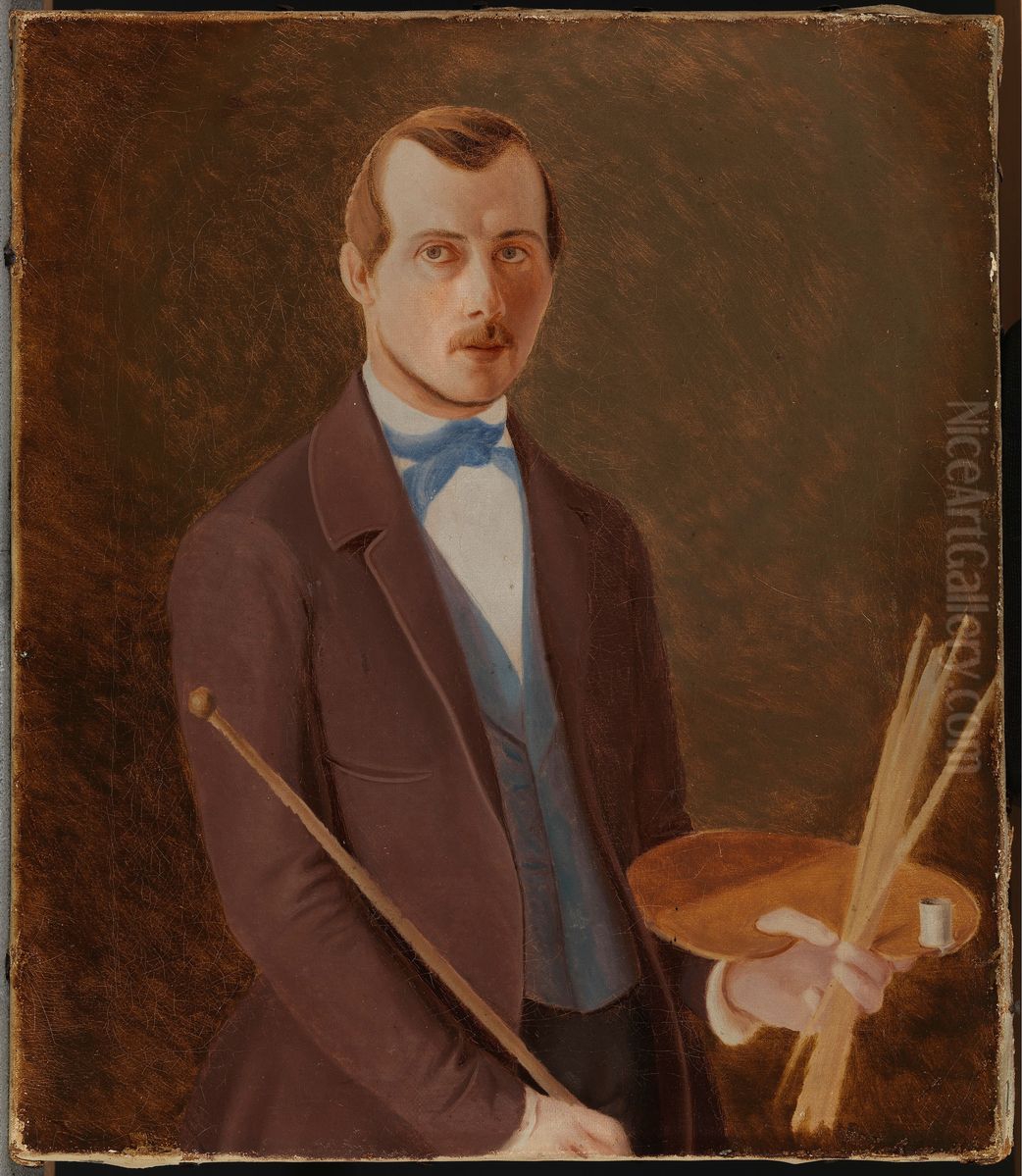 Omakuva paletti kadessa Oil Painting by Ferdinand von Wright
