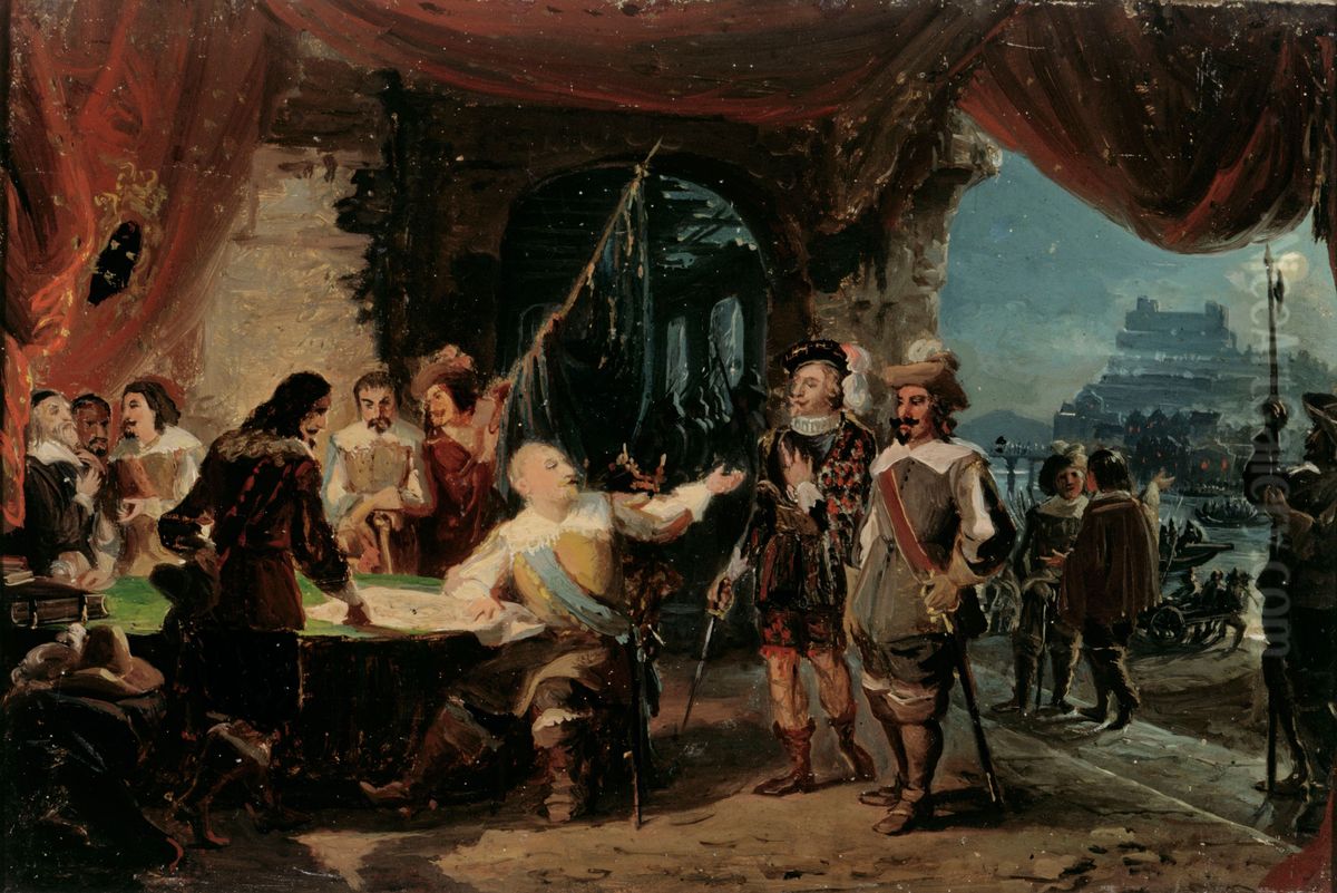Gustav II Adolf and His War Council at Wurzburg, sketch Oil Painting by Robert Wilhelm Ekman