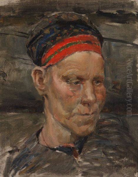 Portrait of a Karelian Woman Oil Painting by Akseli Valdemar Gallen-Kallela