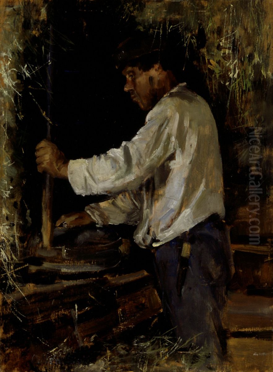 Man med handkvarn Oil Painting by Akseli Valdemar Gallen-Kallela