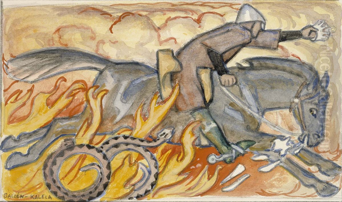 Ritari ja kuningaskaarme, Seitseman veljeksen kuvitusta Oil Painting by Akseli Valdemar Gallen-Kallela