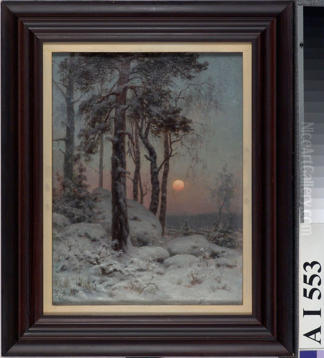 Winter Landscape Oil Painting by Fredrik Ahlstedt
