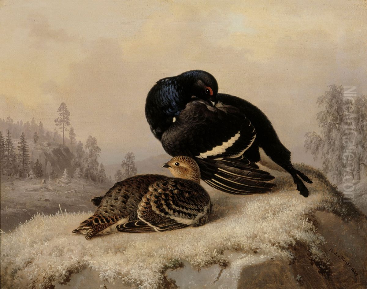 Black Grouse, Cock and Hen Oil Painting by Ferdinand von Wright