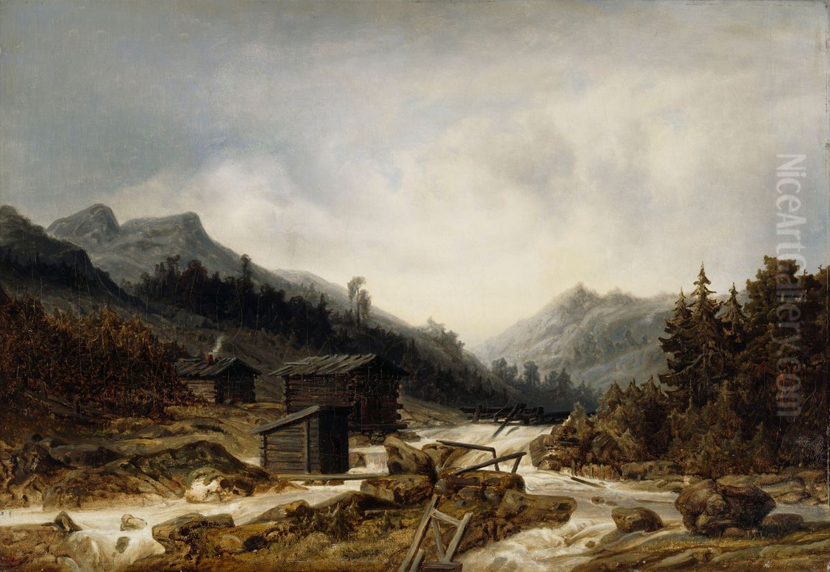 Painting of Rekolankoski in River Jamsanjoki Oil Painting by Johan Knutson