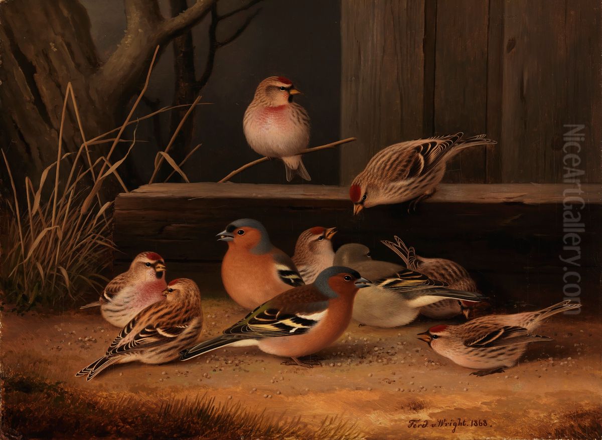Chaffinches and Redpolls Oil Painting by Ferdinand von Wright