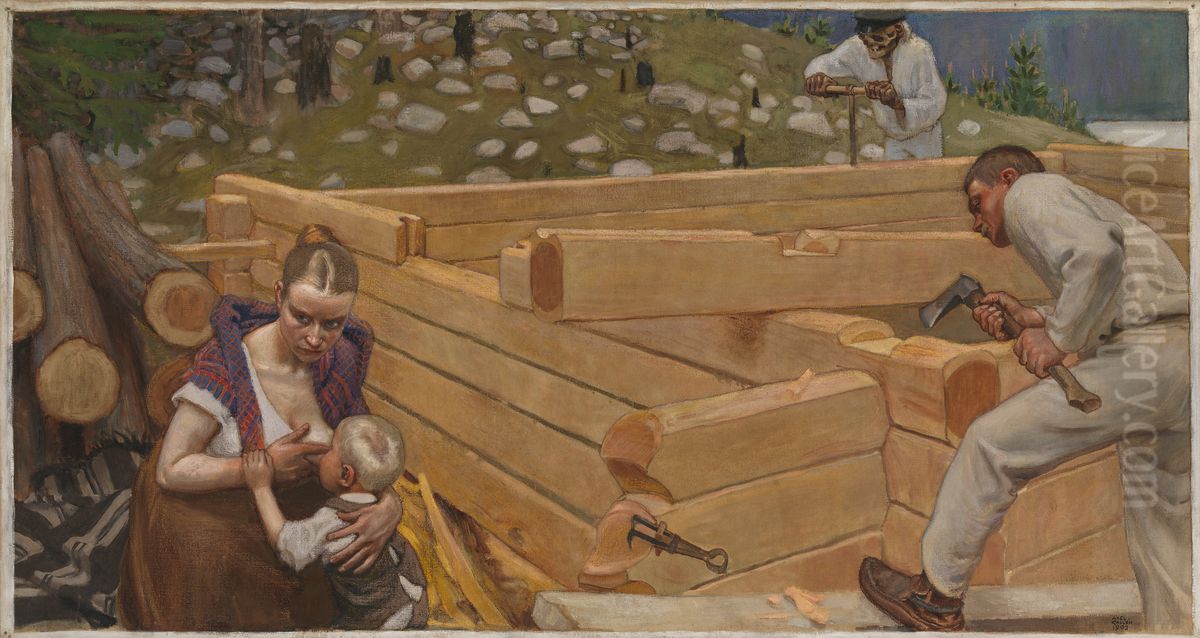 Nybygge Oil Painting by Akseli Valdemar Gallen-Kallela