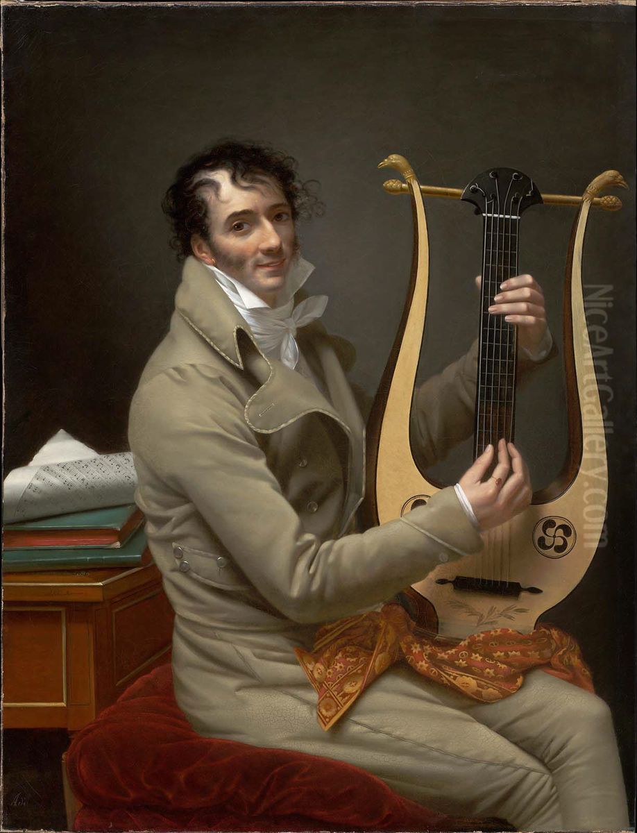 Joseph-Dominique Fabry Garat Playing a Lyre Guitar Oil Painting by Adele Romany