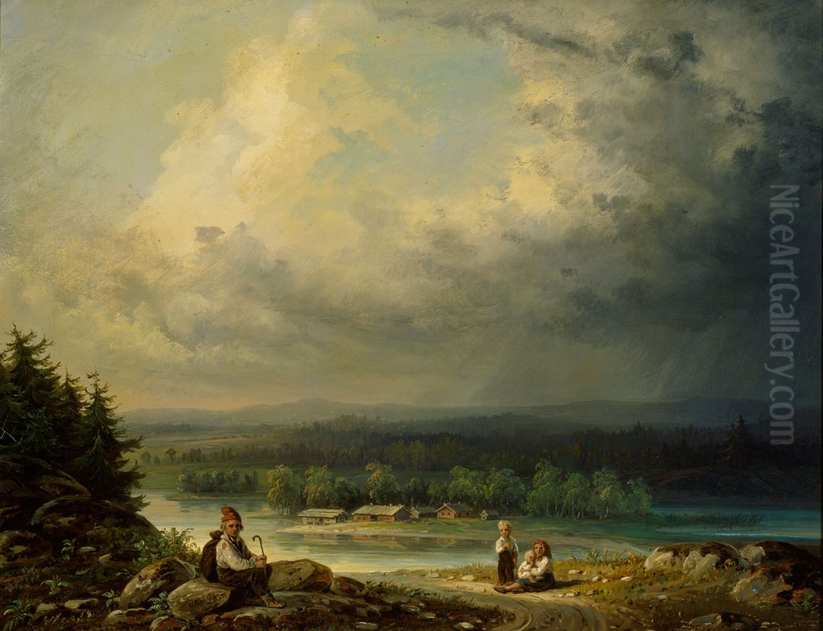 Landscape with four Peasant Childen Oil Painting by Robert Wilhelm Ekman Landscape with four Peasant Childen Oil Painting by Robert Wilhelm Ekman