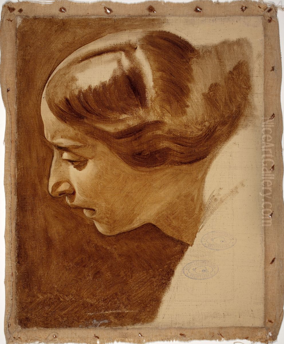 Portrait of a woman (Edla Blommer?) ; unfinished Oil Painting by Nils Blommer