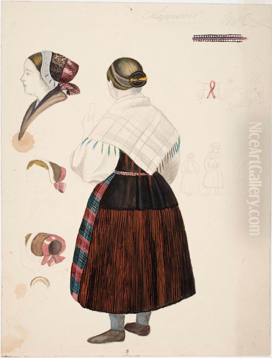 Harjoitelma Lappvetelaisen talonpoikaisnaisen puvusta Oil Painting by Robert Wilhelm Ekman